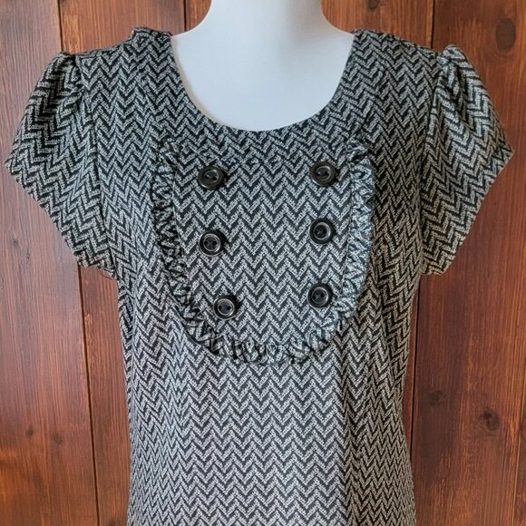 BeBop Dresses & Skirts - Retro Indie Twee Women L Black Gray Chevron Mini Dress Ruffle Bib Panel 2000s
